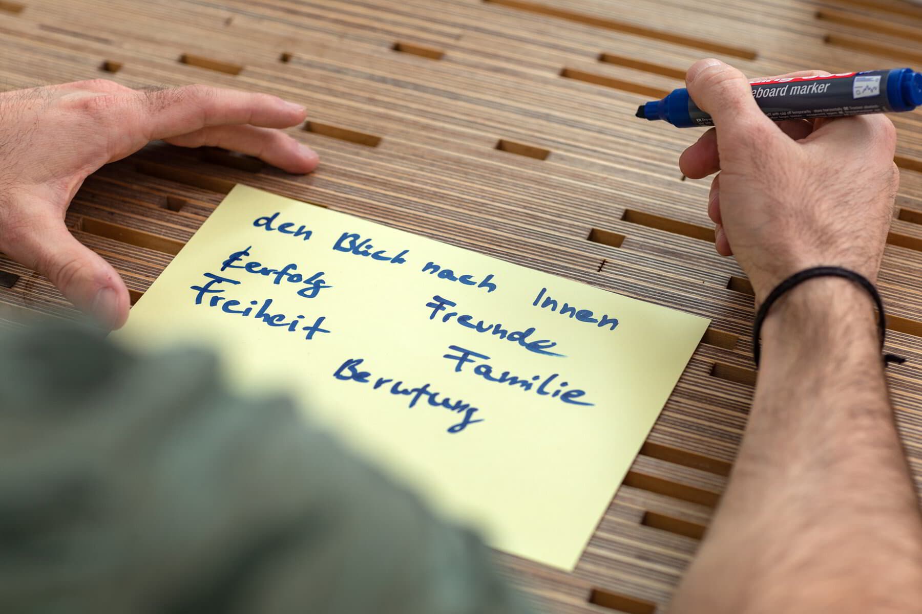 Notizzettel mit den wichtigsten Lebensbereichen